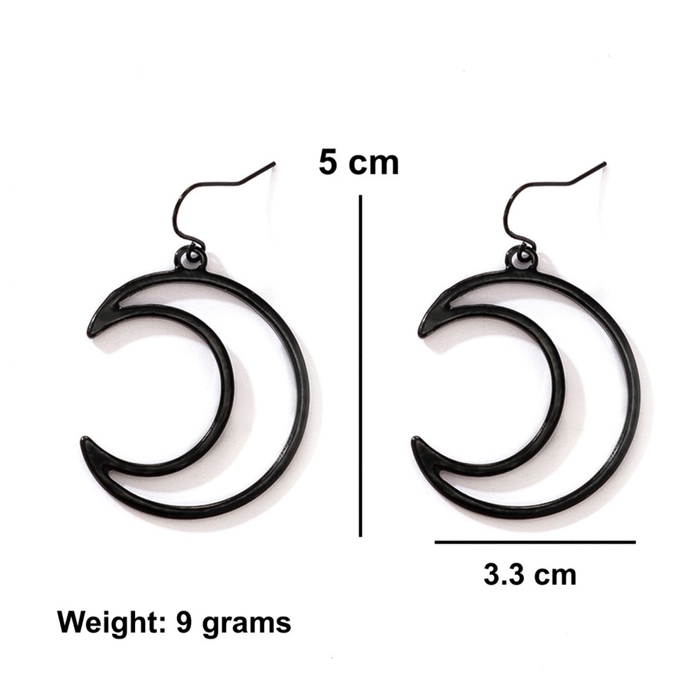 Black Hollow Crescent Moon Drop Earrings - Picture 4 of 5